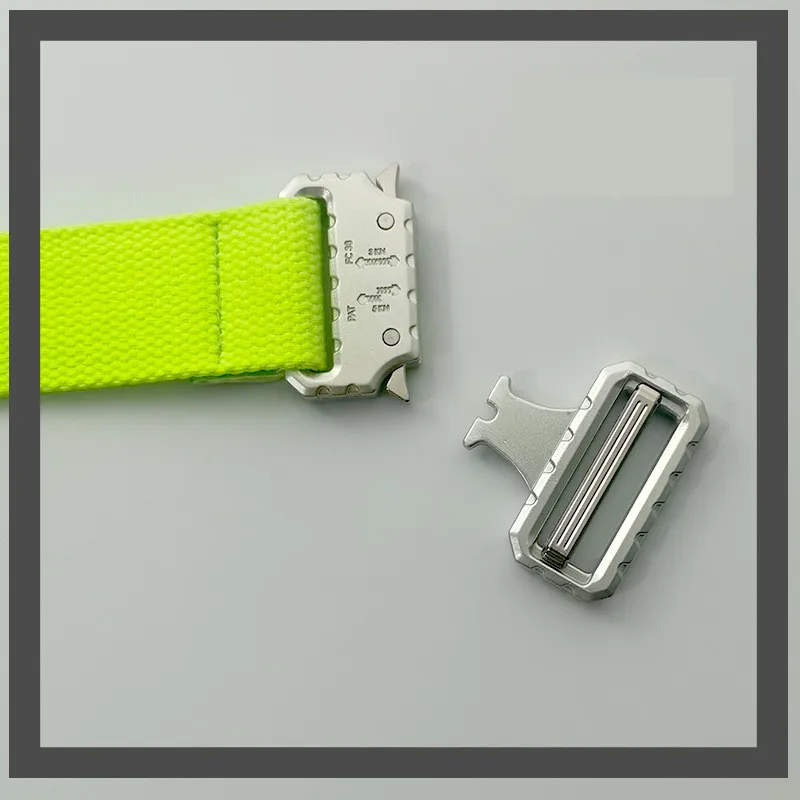 Functional Buckle Belt Men's Tooling Hip-hop Ins Fluorescent Green Decorative Belts Personality Silver Buckle Canvas Light Belt
