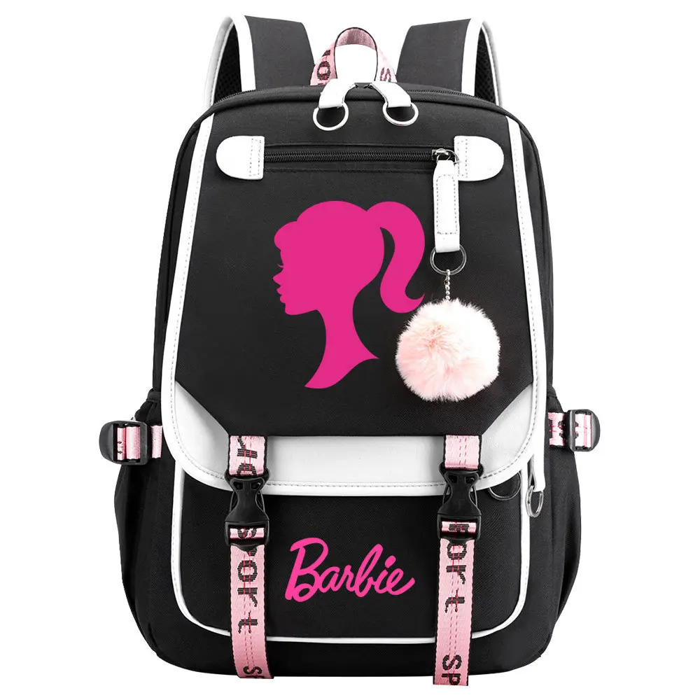 

MINISO Live-action Movie Barbie Peripheral Large-capacity USB Student Schoolbag Casual Webbing Flip Backpack Christmas Gift