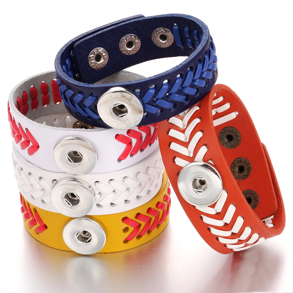 Snap Button Jewelry Bracelets Black Leather Snap Bracelet Men Women Handmade Braided Rope 18MM 20mm 18mm Snaps Button Bracelet
