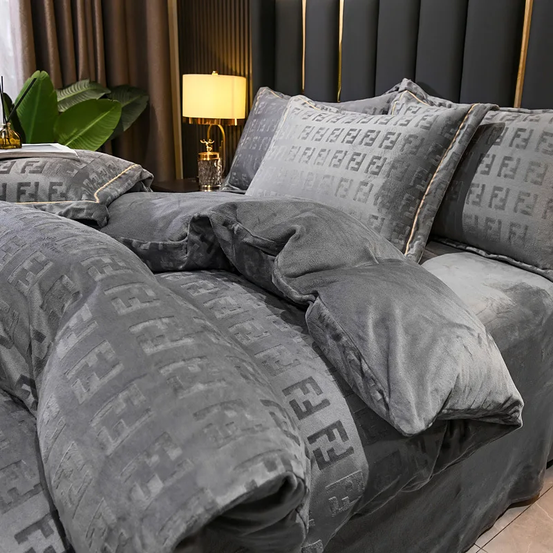 King Comforter Set Luxury 3D Fluffy Plush Bedding Warm Duvet Cover Queen Bed Sheets and Pillowcases Size Sheet | Дом и сад