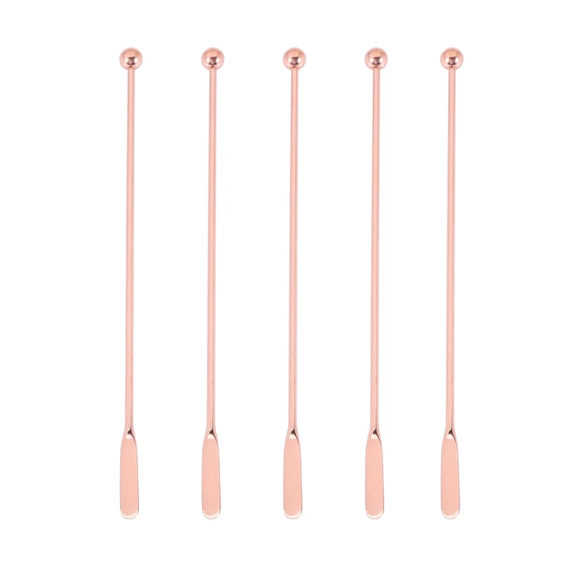 5Pcs Stainless Steel Stirrer Beverage Stirrers Stir Cocktail Swizzle Stick-Rose Gold-Straight Bar,19Cm