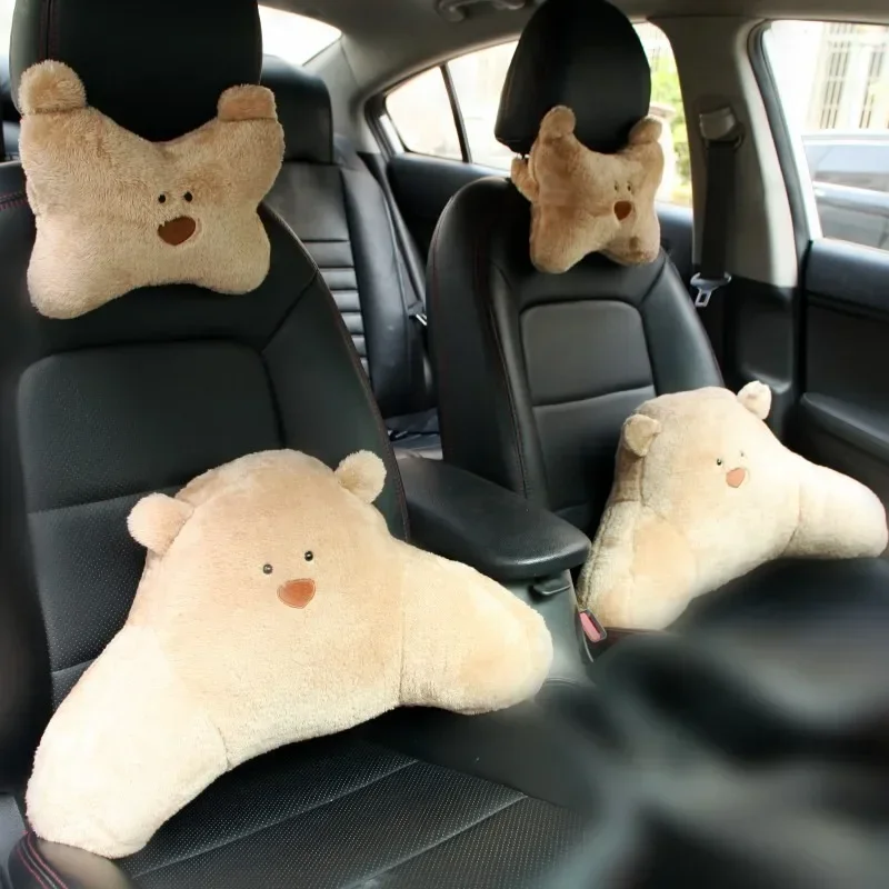 

Car headrests, car neck protectors, female cartoon cute plush headrests, car seats, small bear waist support pillows