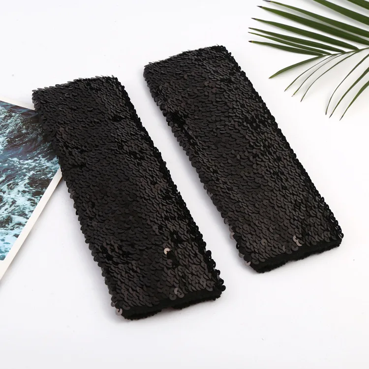 Women's Gloves 28cm Glitter Long Gloves Embroidery Lace Mesh Special Length Dress Dark Purple Stage Gloves Ladies Mittens