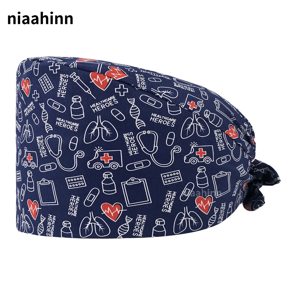 Medical Scrub Hats Cartoon Printed Surgical Cap Doctor Nurse Hospital Dental Clinic Operation Men Women Unisex
