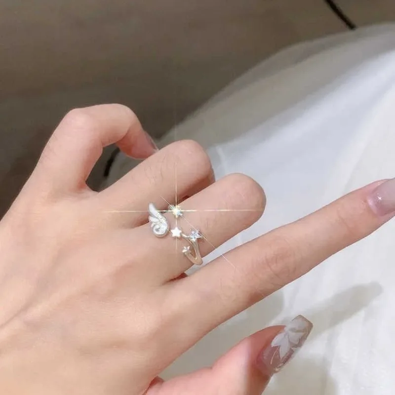 Zircon Star Ring Wings New Romantic Irregular Line Women's Star Ring Exquisite Shining Ring Wedding Party Jewelry Xmas Gifts 3