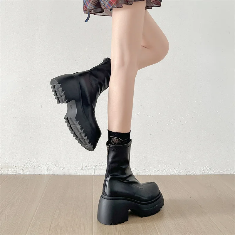 Botines de mujer con aumento de altura de plataforma, botines