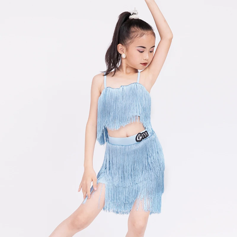 

New Arrival Girl Tassels Latin Dance Dress Kids Ballroom Dancewear Professional Competition Tango Samba Rumba dancer outfit