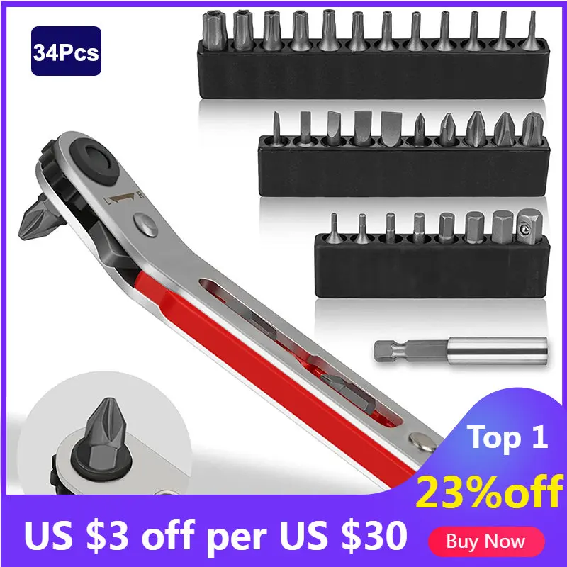 ElbowHeadMiniRatchetWrenchScrewdriverSet90DegreeOffset