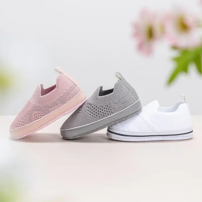 New Newborn Baby Girls Boys Shoes Mesh Breathable First Walkers Gray Pink White Soft Soled Non-slip Crib Shoes 0-1 Years Old