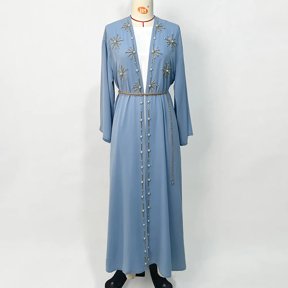 New Arabic Cardigan Open Abaya Handmade Diamonds Women Elegant Long Gown Muslim Fashion Moroccan Kaftan Jalabiya for Lady Dress