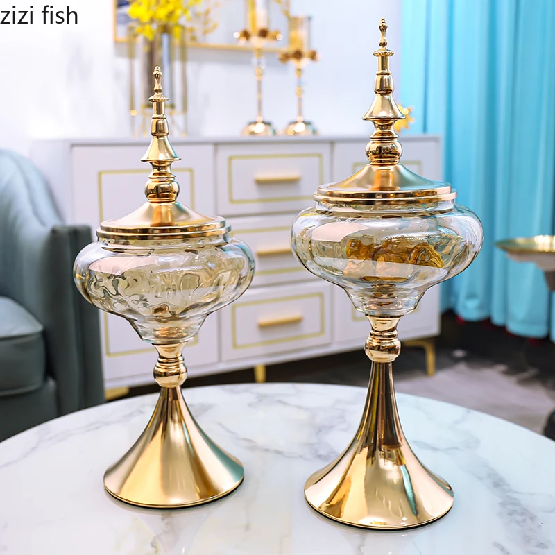 Metal Glass Decorative Jar Candy Jar Storage Tank Glass Jars Glass Bottles Organizer Home Decoration Accessories Ornament Crafts 3