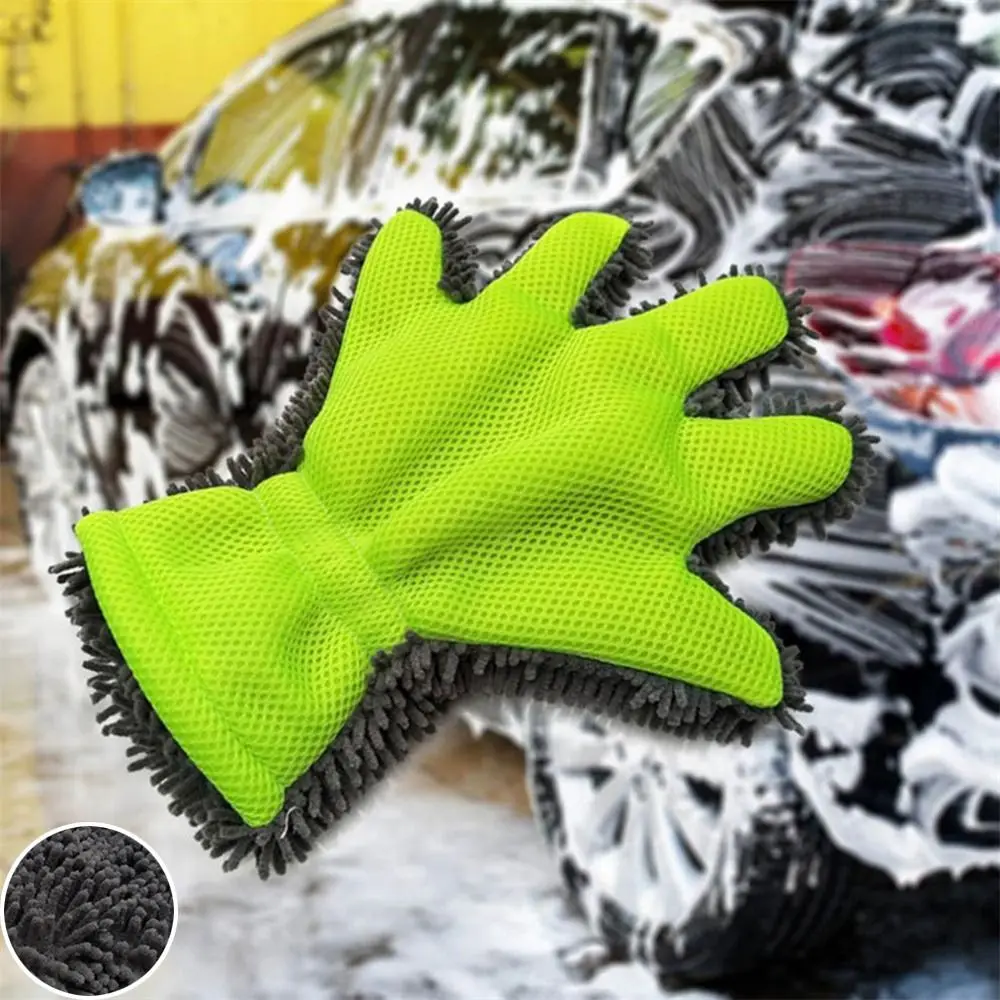Double-sided Car Cleaning Brush Premium Microfiber Soft Thick Washing Drying Towels Long Plush 5-Finger Car Washing Gloves