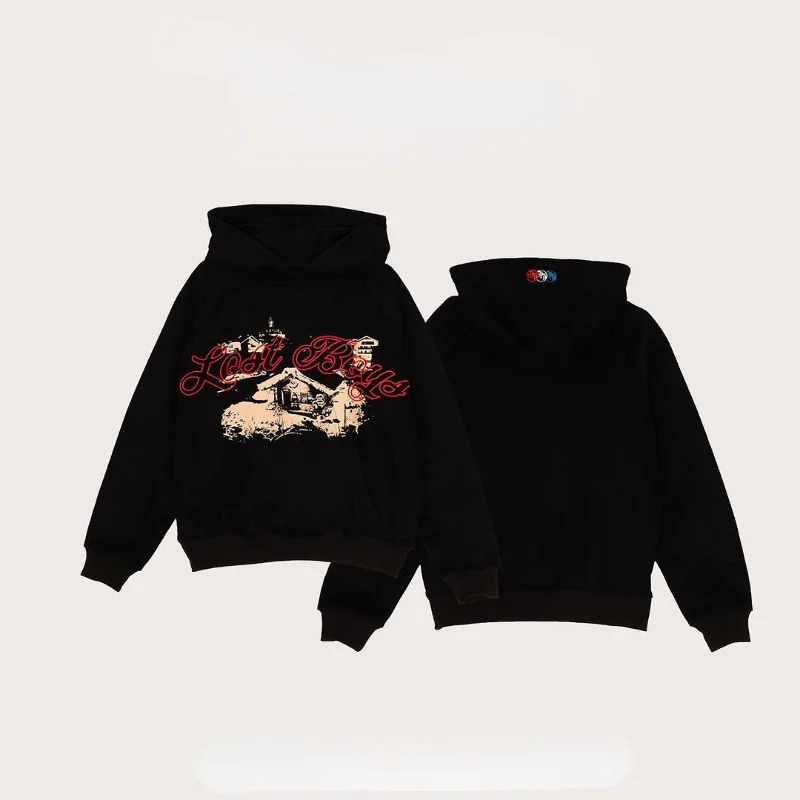 

Street Retro Letter Embroidery Printing Hoodie Gothic Pattern Aesthetics Loose Sweatshirt Oversized Harajuku Pullover Y2k Top