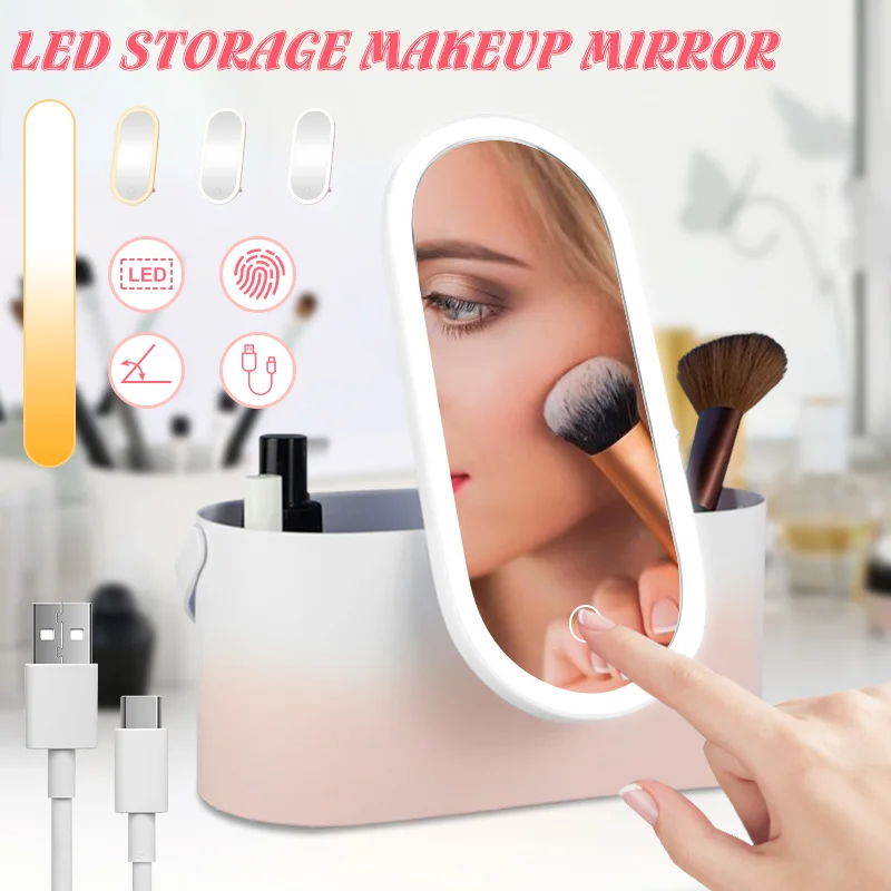 Led Mirror Makeup Organizer, Mirror Cosmetics Organizer