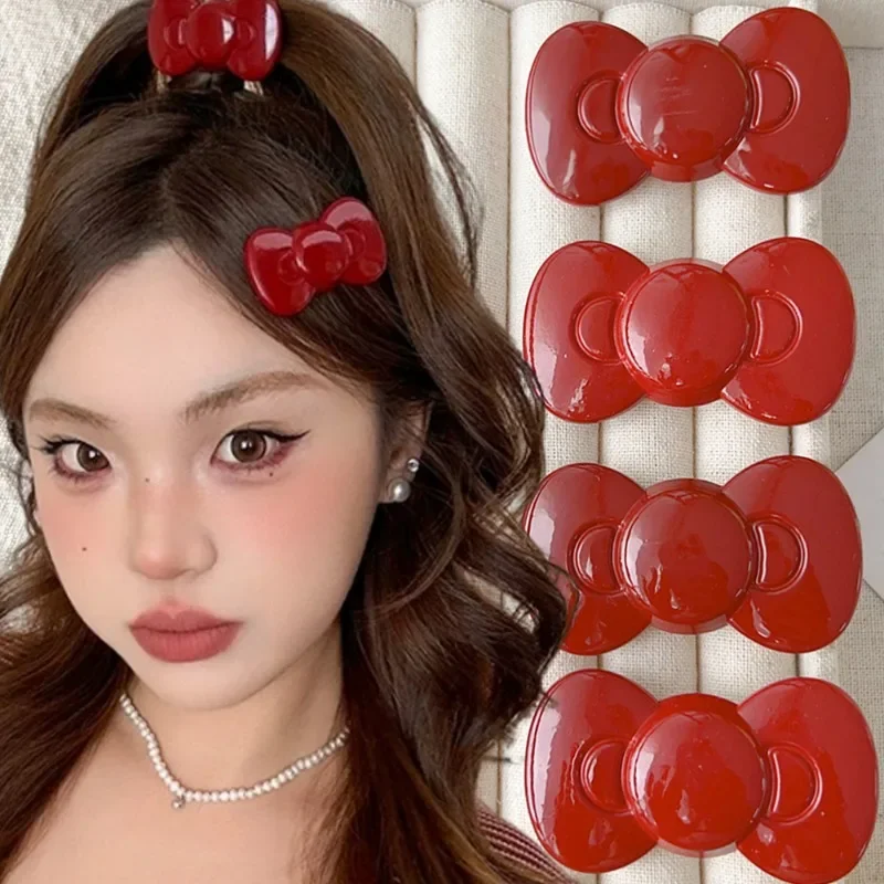 Rote helle Schleife Haarnadeln Frauen Mädchen süße exquisite elegante Haars pangen lässig Acryl tägliche Haars pangen Mode Haarschmuck