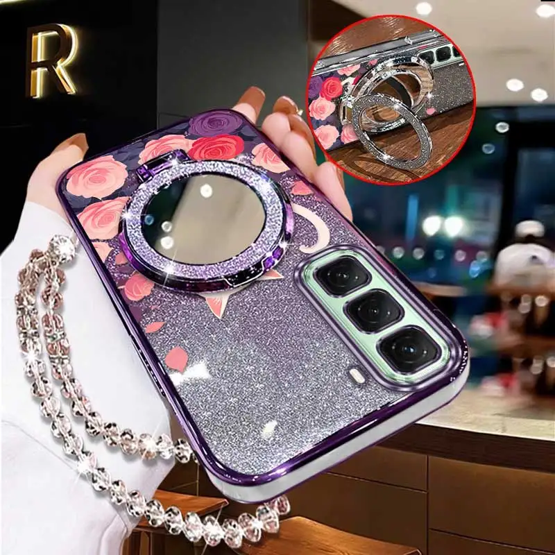 3-Piece Pink Rose Phone Case Set with Lanyard and Stand