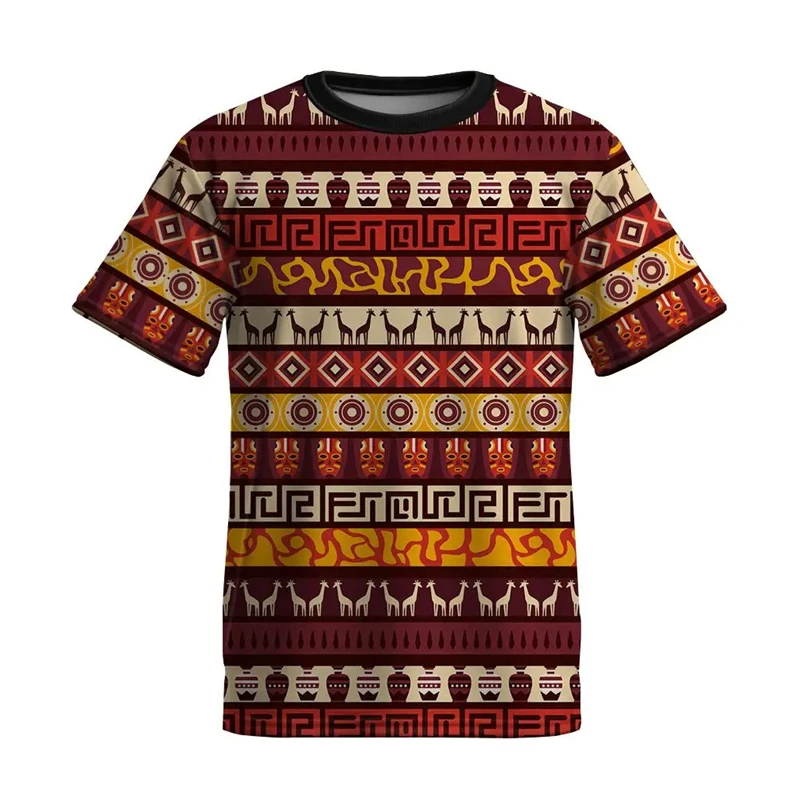 

African Ethnic Tradition Stripe Print Men's and Women's T-shirts Summer New Fashion Crew Neck Tee Shirt Men Clothing Streetwear