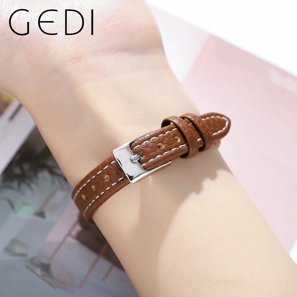 Fashion Gedi Top Brand Waterproof Rectangle Small Women Watches Vintage Coffee Leather Strap Casual Quartz Ladies Wrist Watches 3