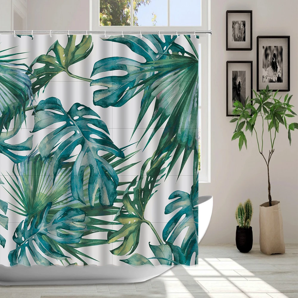 Green Leaves Simple Modern Shower Curtain Sets With Hooks Front Leaf Palm  Jungle Rainforest Plant Bathroom Accessories Washable - AliExpress