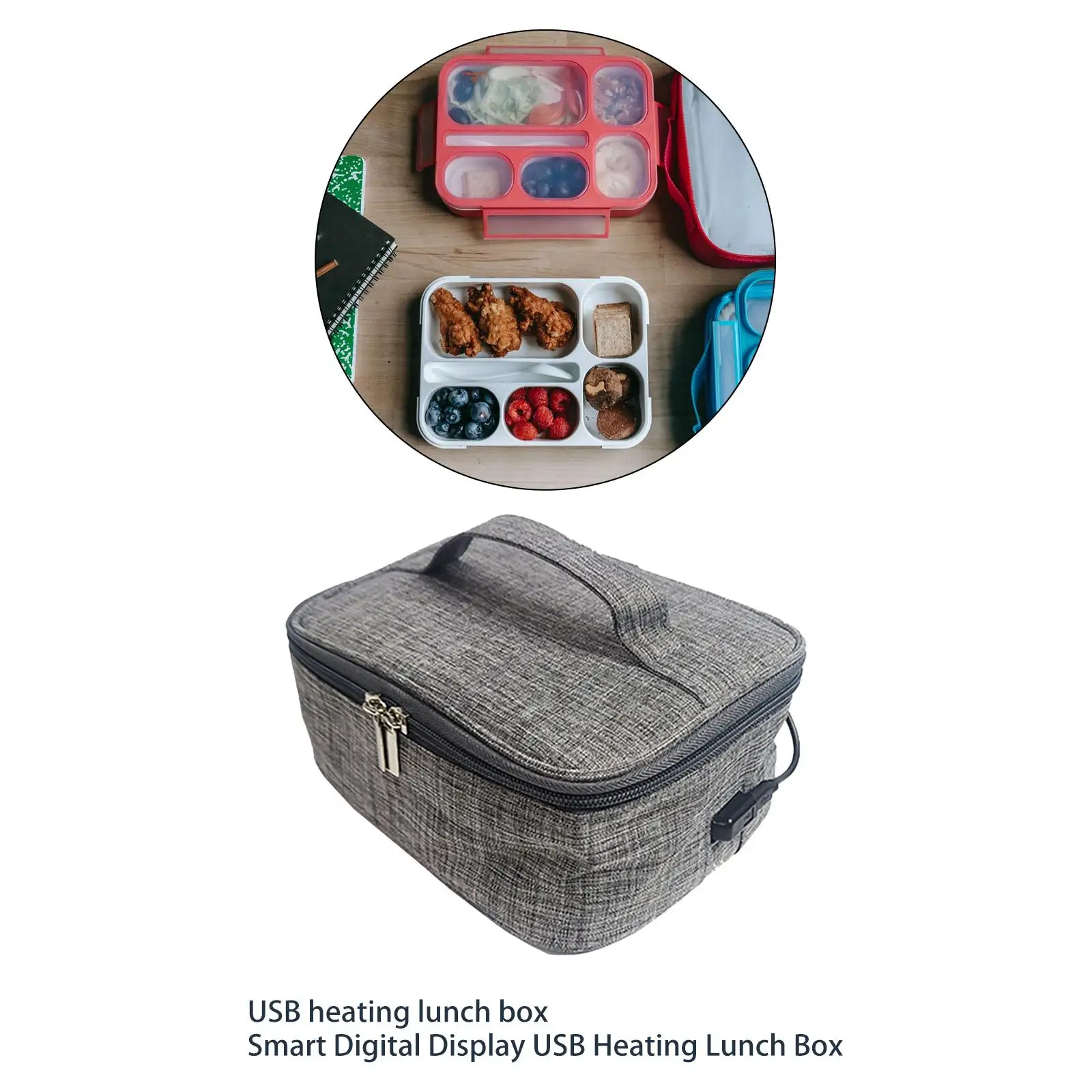 USB Heated Lunch Boxes Bag Container Oxford Cloth with Zipper Food Warmer Waterproof Material Portable Oven Reusable Convenient