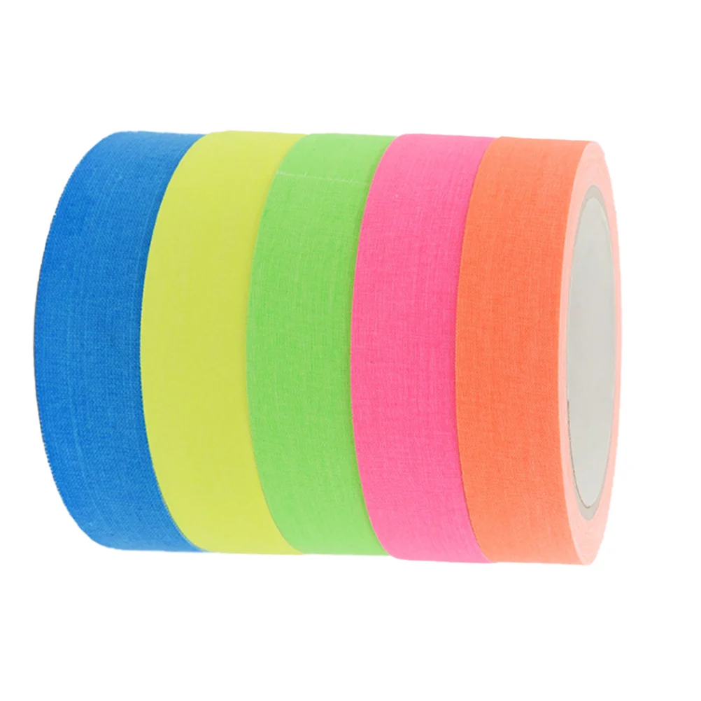 

5 Rolls of Fluorescent UV Cotton Tape Self-Adhesive Glow In The Dark Luminous Tape(Yellow Green Pink)
