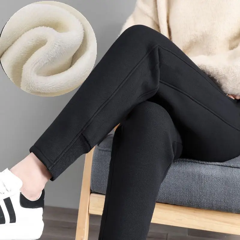 Women Winter New High Waist Sweatpants Commute Fashion Pocket Loose Leisure Simple Fleece Thickened Solid Versatile Pencil Pants