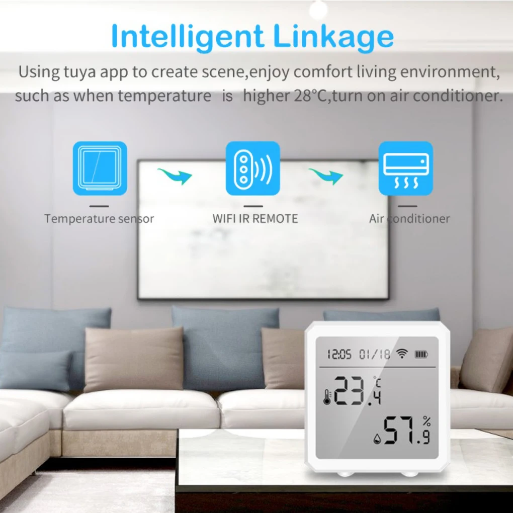 

Temperature Humidity Sensor Detector WiFi Wireless Desktop Room Thermometer Portable Home Battery Operated Hygrometer