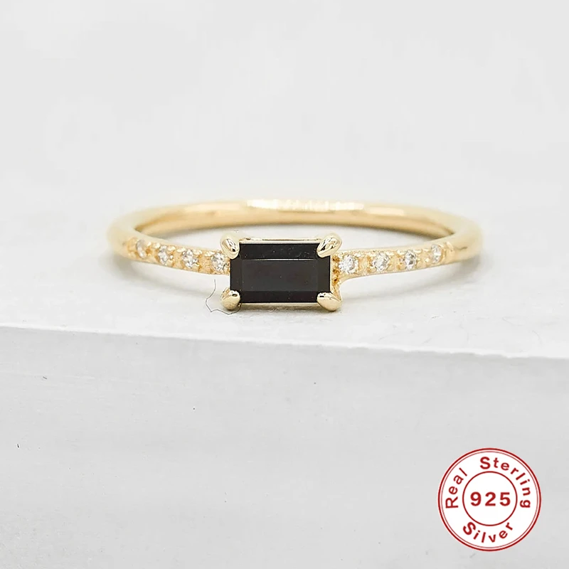 CANNER Dainty 925 Sterling Silver Rings For Women Gold Crystal Finger Rings Girl Black Zircon anillos Female Cubic Zirconia Ring silver ring silver rings