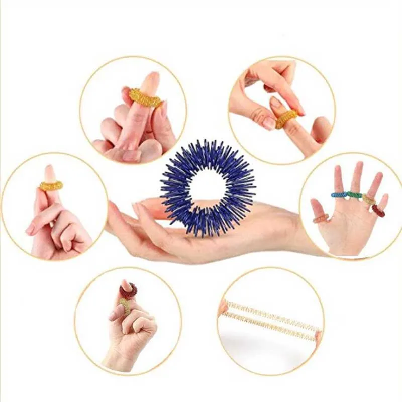 5Pcs Mini Spring Decompression Finger Ring Finger Massager Relax Hand Massage Tool