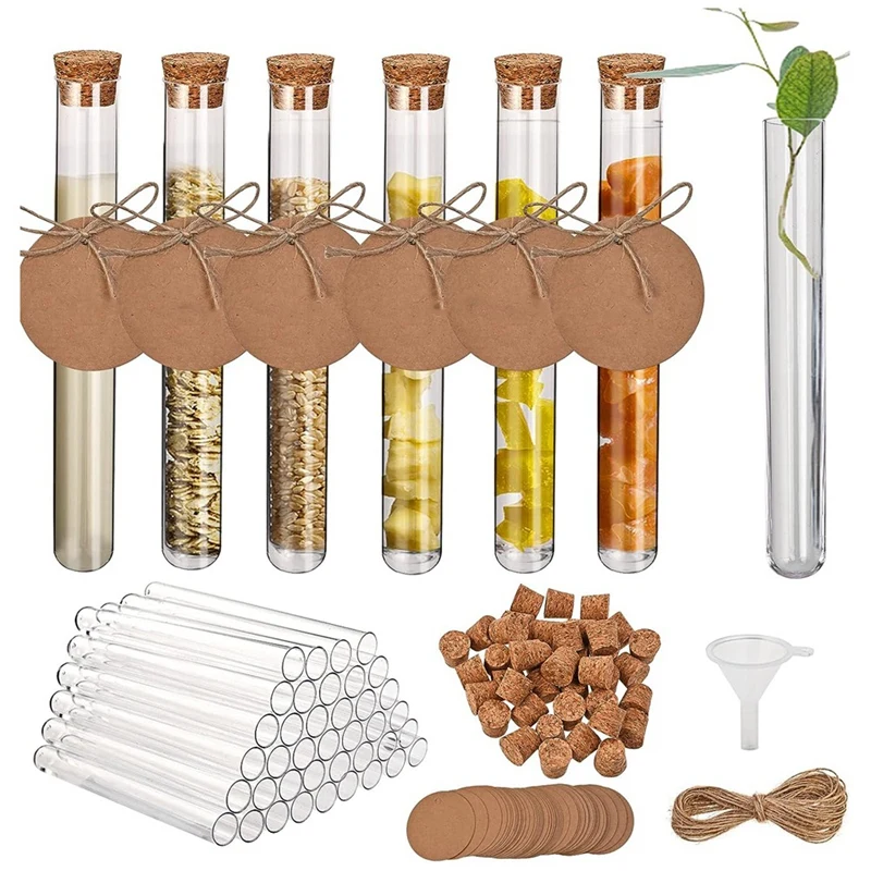 

100 Test Tube With Cork 16X100mm Test Tubes Plastic For DIY Craft Candy Liquids Spices Flowers