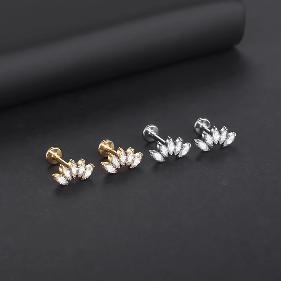 1PC G23 Titan Ohr Labret Piercings Flache Rückseite Ohrringe Kristall Cluster Helix Tragus Piercing Knorpel Lappen Piercing Schmuck – Detail 10
