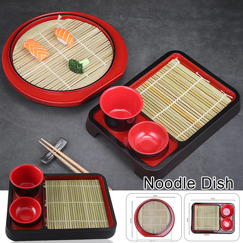 Japanese Style Cold Noodle Plate Dish Sushi Restaurant Soba Udon With Bamboo Mat Flavor Saucer Cup Cuisine Korean Tableware