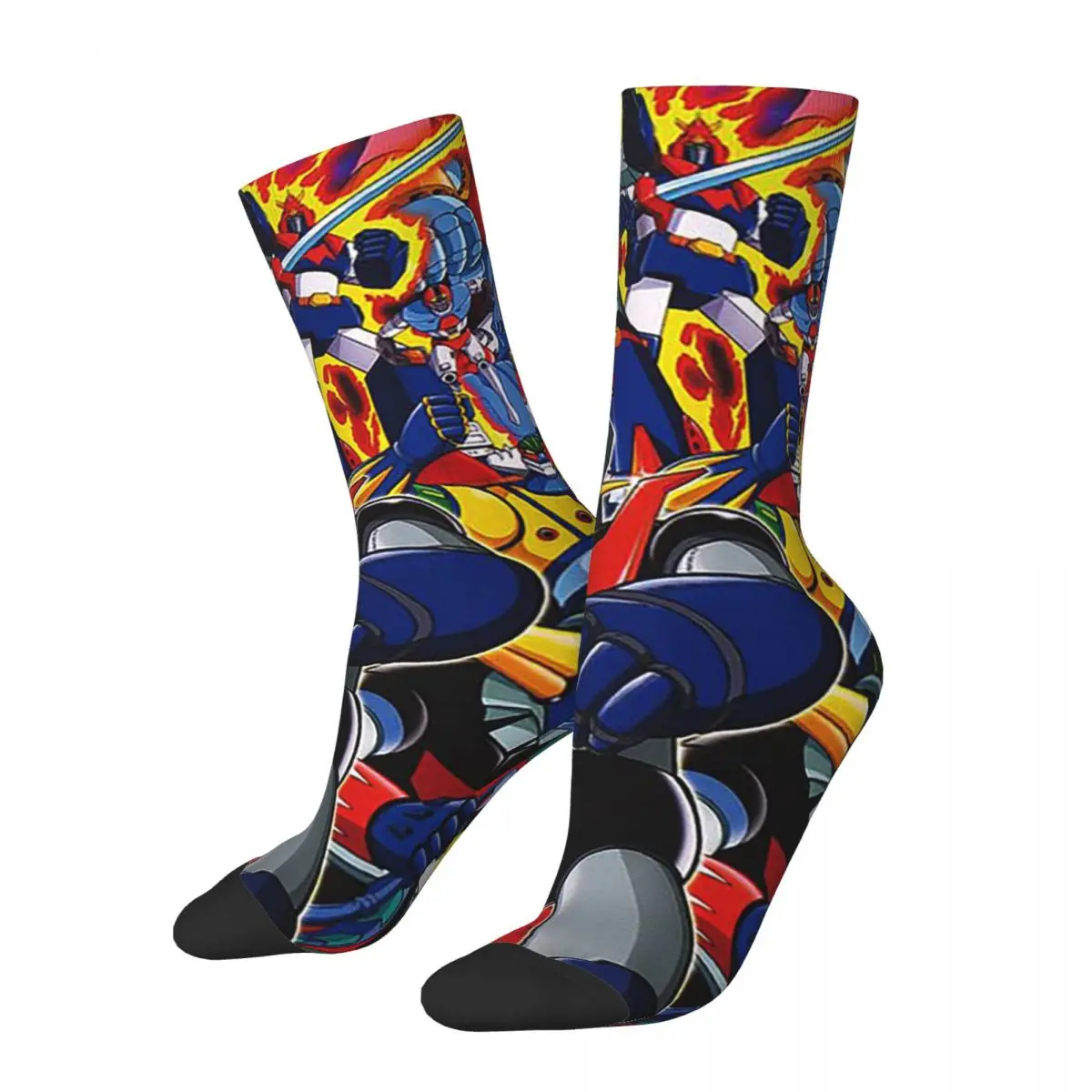 

Happy Funny Men's Socks Harajuku Goldorak Grendizer Robot Anime Plaid Sock Polyester Skateboard Women's Stockings Autumn Winter