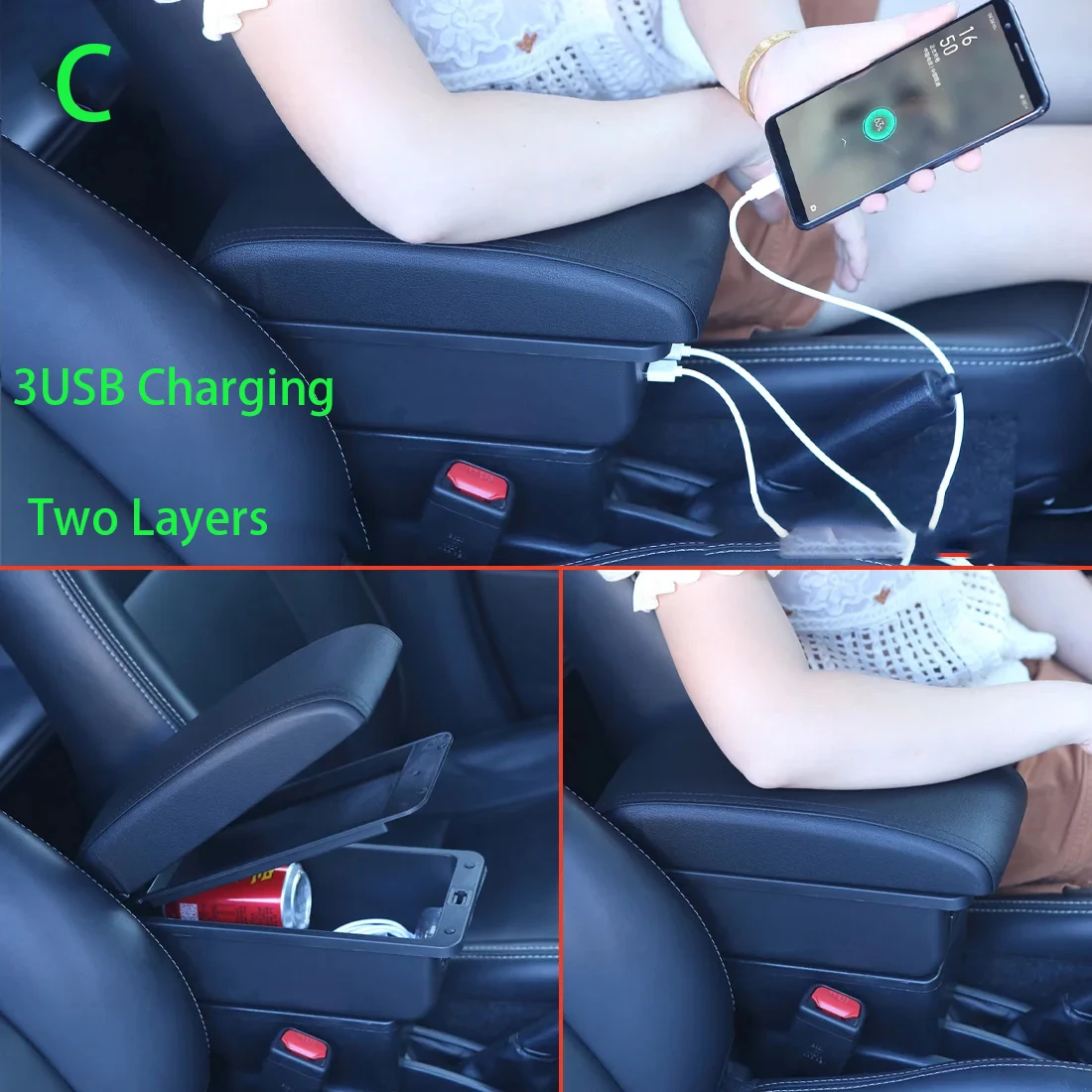 포드 에코스포츠 암레스트 박스 2013-2017 개조 부품 자동차 암레스트 수납 박스 간편 설치 자동차 액세서리