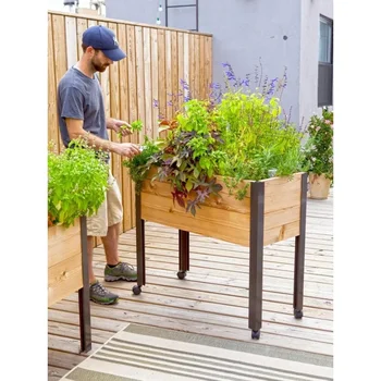 Elevated Cedar Planter Box with Wheels 1
