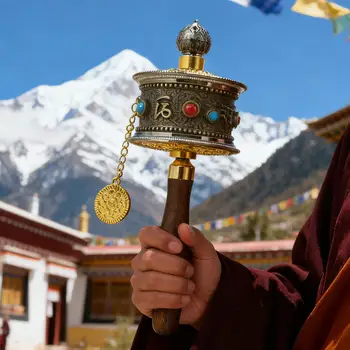 Tibetan Special Crafts Prayer Wheel Alloy Metal Hand Cranking Carving Crystal Decor Prayer Wheel Crafts Exquisite Buddhist Gift 1