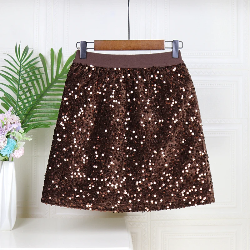 Glitter Velvet Skirt High Waist Slimming Sheath Beautiful Skirt Women's Autumn Winter New Heavy Industry A-line Kawaii Skirts