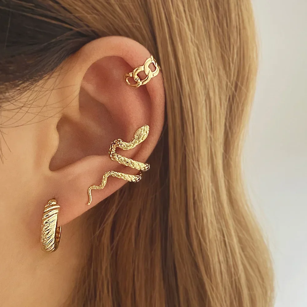 Clip Earrings Fashion Gold Silver Color Leaves Clip Earrings for Women Men Creative Simple C Ear Cuff Non-Piercing Ear Clip Set Trendy Jewelry