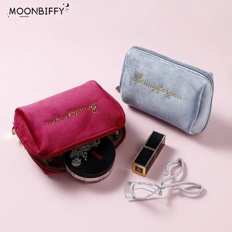 WomenZipperVelvetMakeUpBagTravelLargeCosmeticBagforMakeup