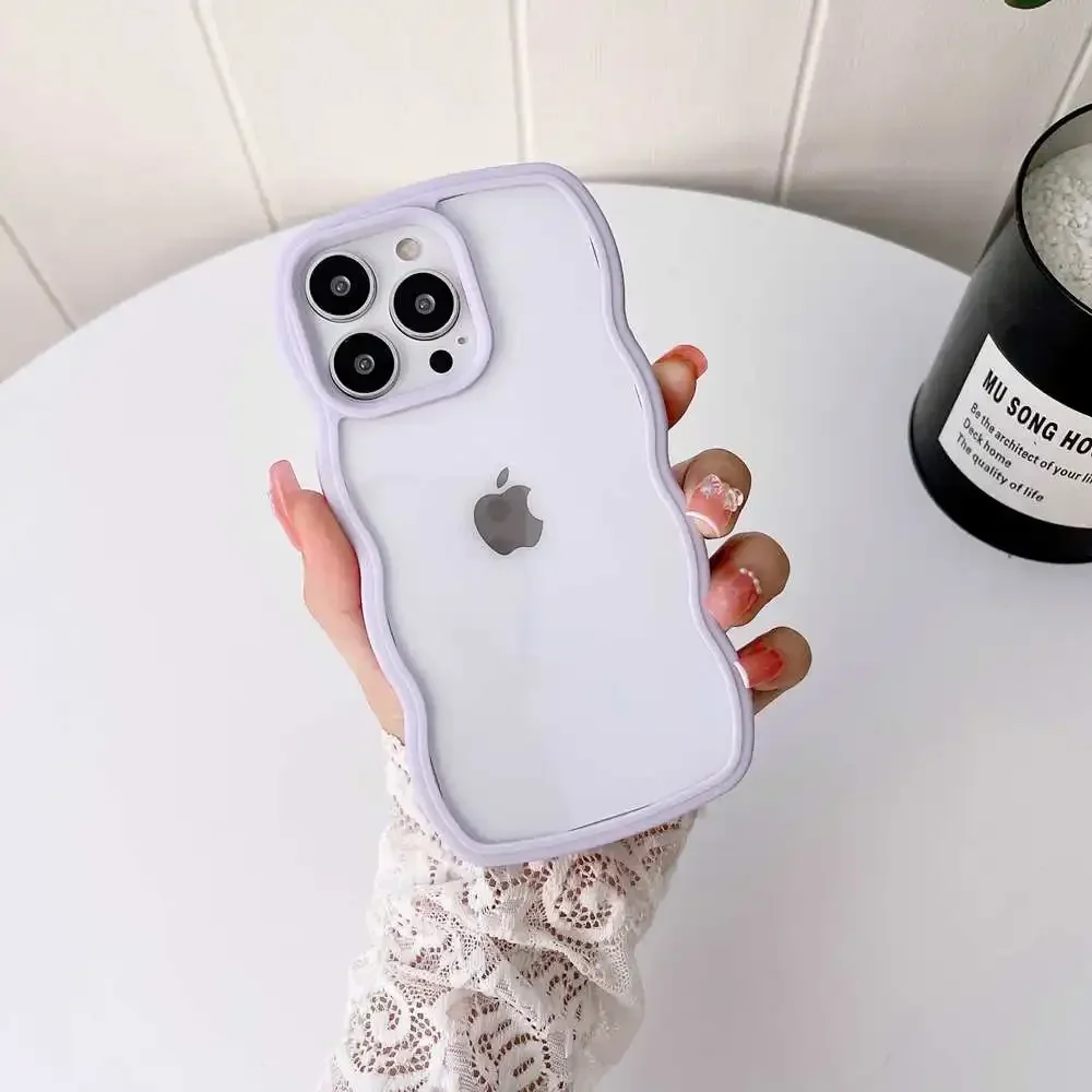 JETech Cover Ondulata per iPhone 16 6,1 Pollici, Carina Telaio Forma Riccia Antiurto Cellulare Custodia per Donne e Ragazze, Trasparente PC Rigido Retro (Verde Acqua