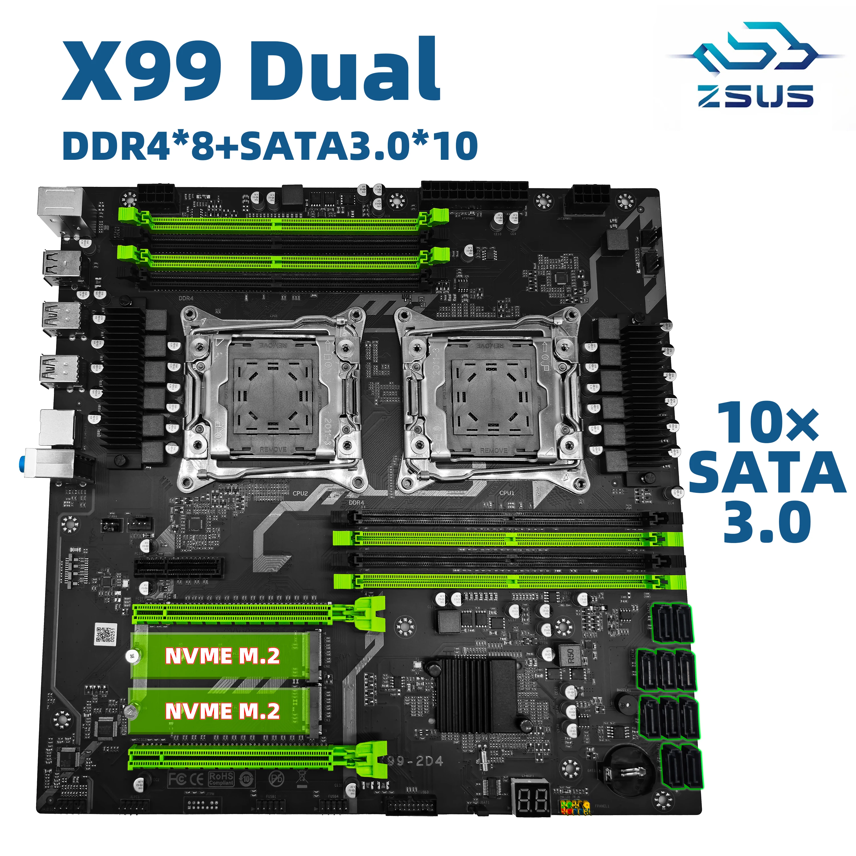 ZSUS X99 Dual Motherboard C612 Chip CPU M.2 LGA 2011 V3 E-ATX USB3