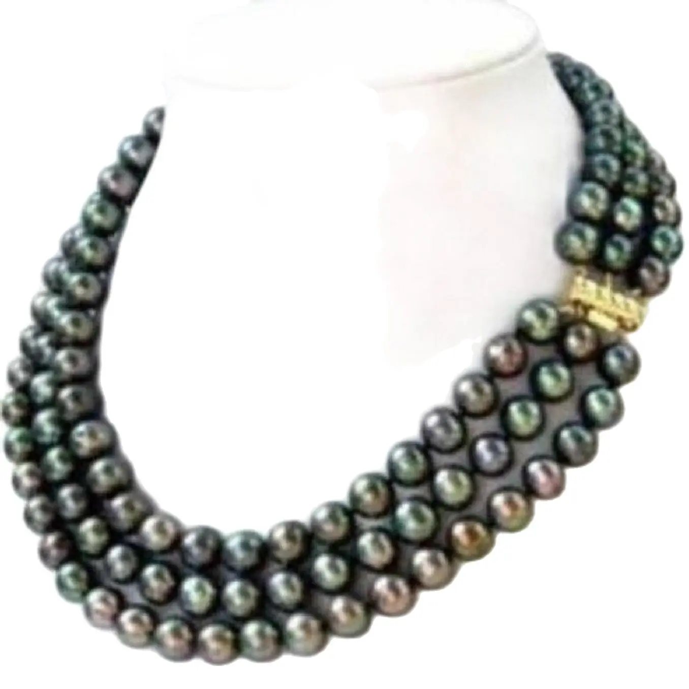 

Fashion jewelry 3 row 8-9MM Black Freshwater Pearl Necklace 17-19