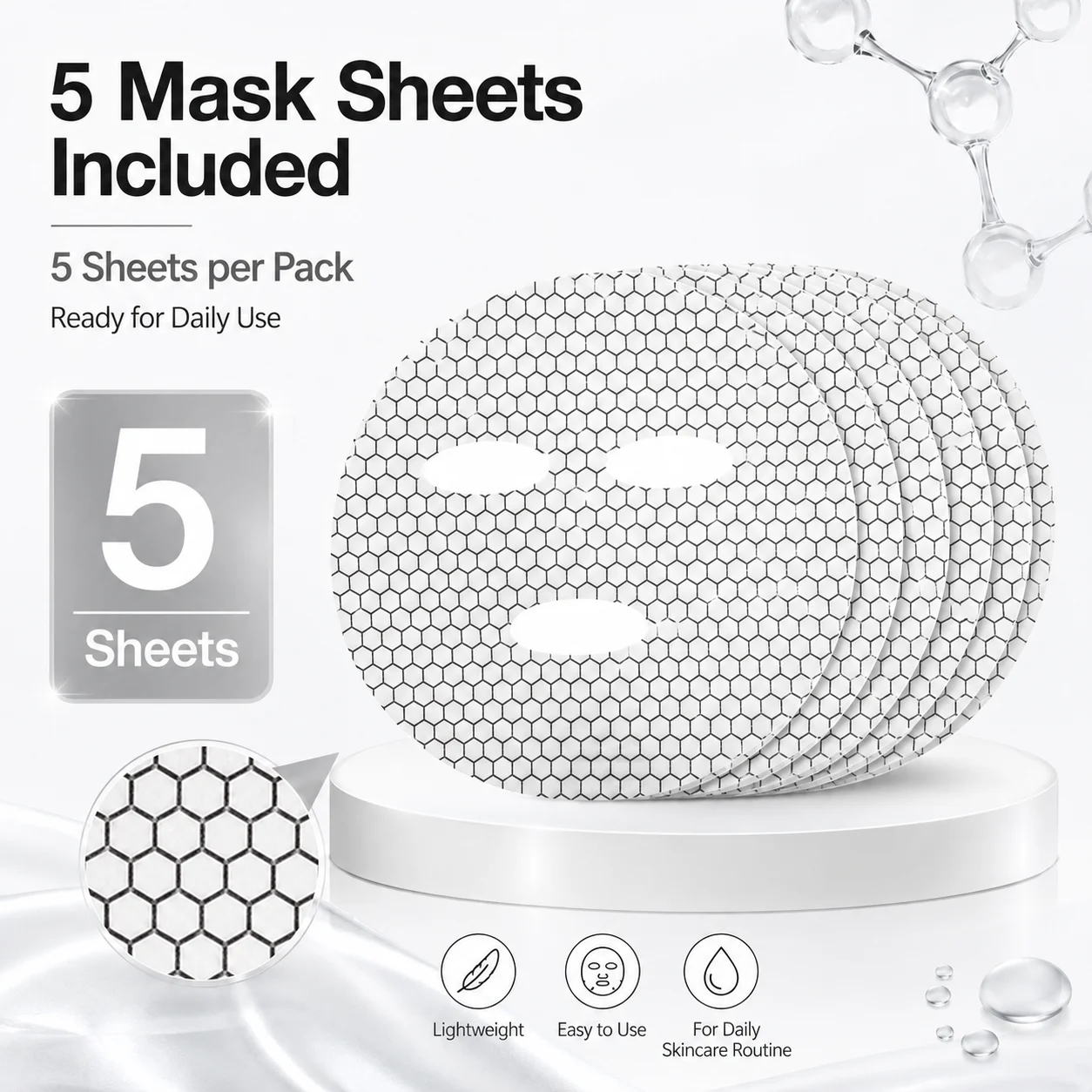 5-Pack Graphene-Infused Hexagon Facial Mask Sheets