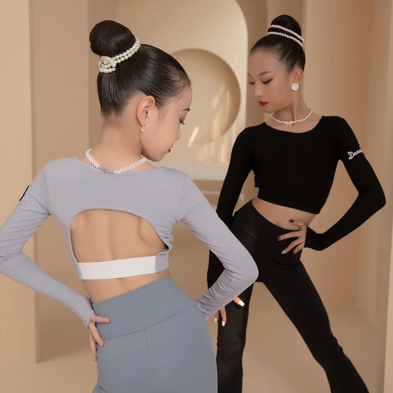 

Backless Latin Tops Girls Long Sleeve Ballroom Practice Wear Tango Dancewear Salsa Clothing Samba Outfit Stage Costume JL5013