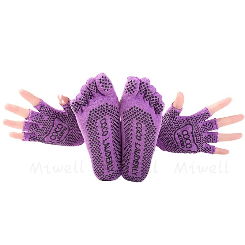 Women Yoga Non-slip Glove & Sock Set yoga socks Cotton Sweat-absorbing Sports Five-toed Socks