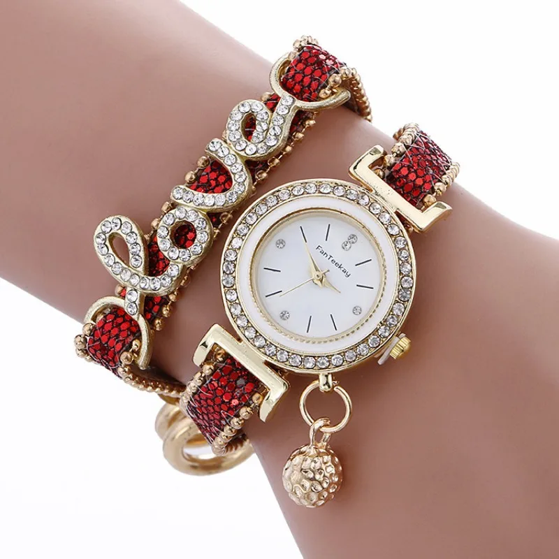 

Women Watch Fashion Diamond Alloy Bracelet Clock Love Faux Leather Strap Disc Female Quartz Watch Luxury Girl Gift Relojes Mujer