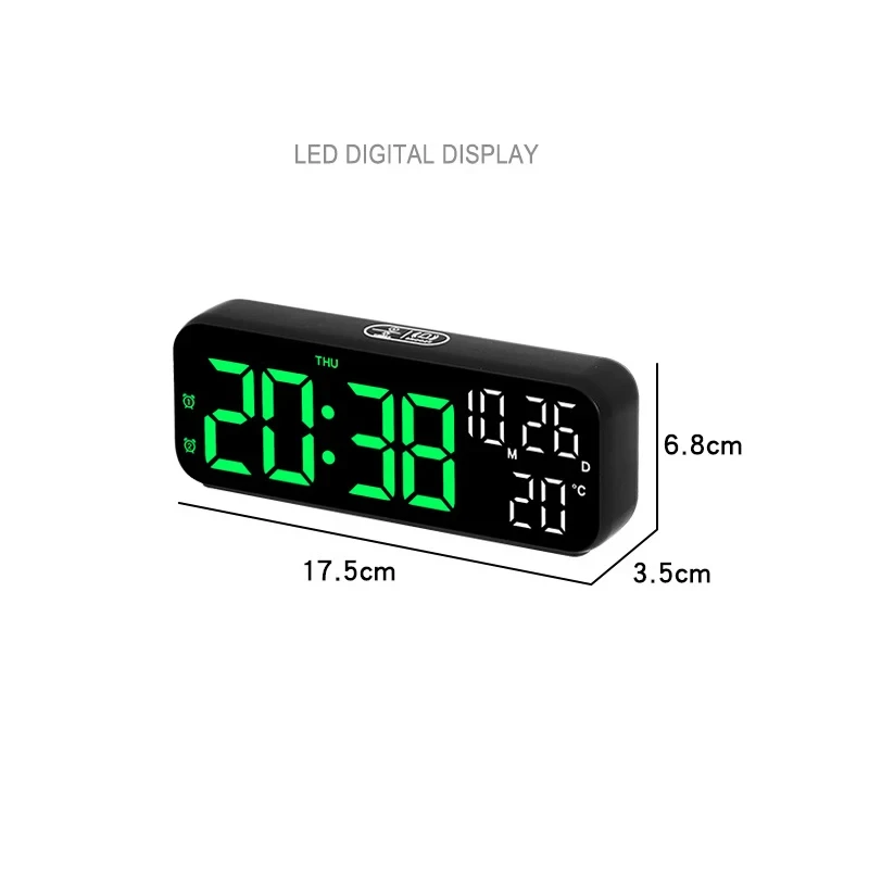 Digital Alarm Clock Temperature and Date Week Display Voice Control Table Clock 12/24H Electronic LED Alarm Clocks for Bedroom 5