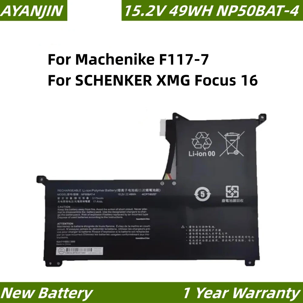 

NP50BAT-4 15,2 V 49WH Аккумулятор для ноутбука Machenike F117-7 для SCHENKER XMG Focus 16 Для GIGABYTE G7 KE для красочного X15 AT