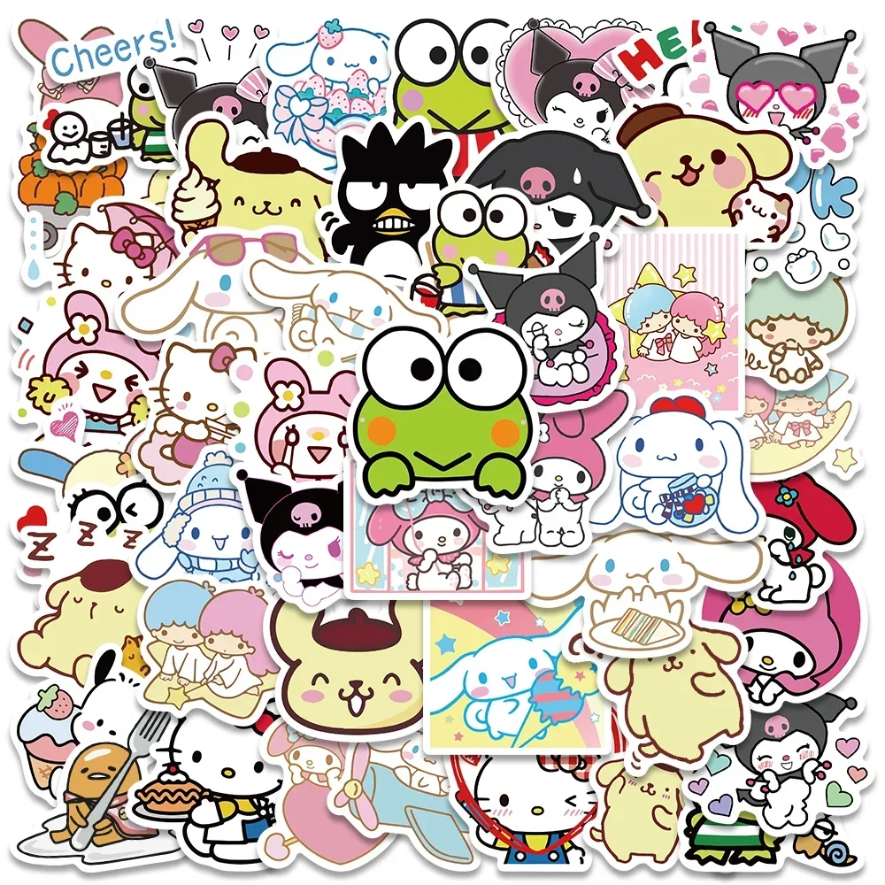 Kawaii Sanrio Stickers Cinnamoroll Hello Kitty Kuromi Decals DIY Phone Luggage Laptop Diary Guitar My Melody Sticker Kids Toy 5