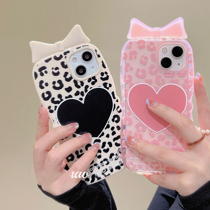 Korean Cute Pink Black Leopard Pattern Case For iPhone 11 12 13 Pro Max